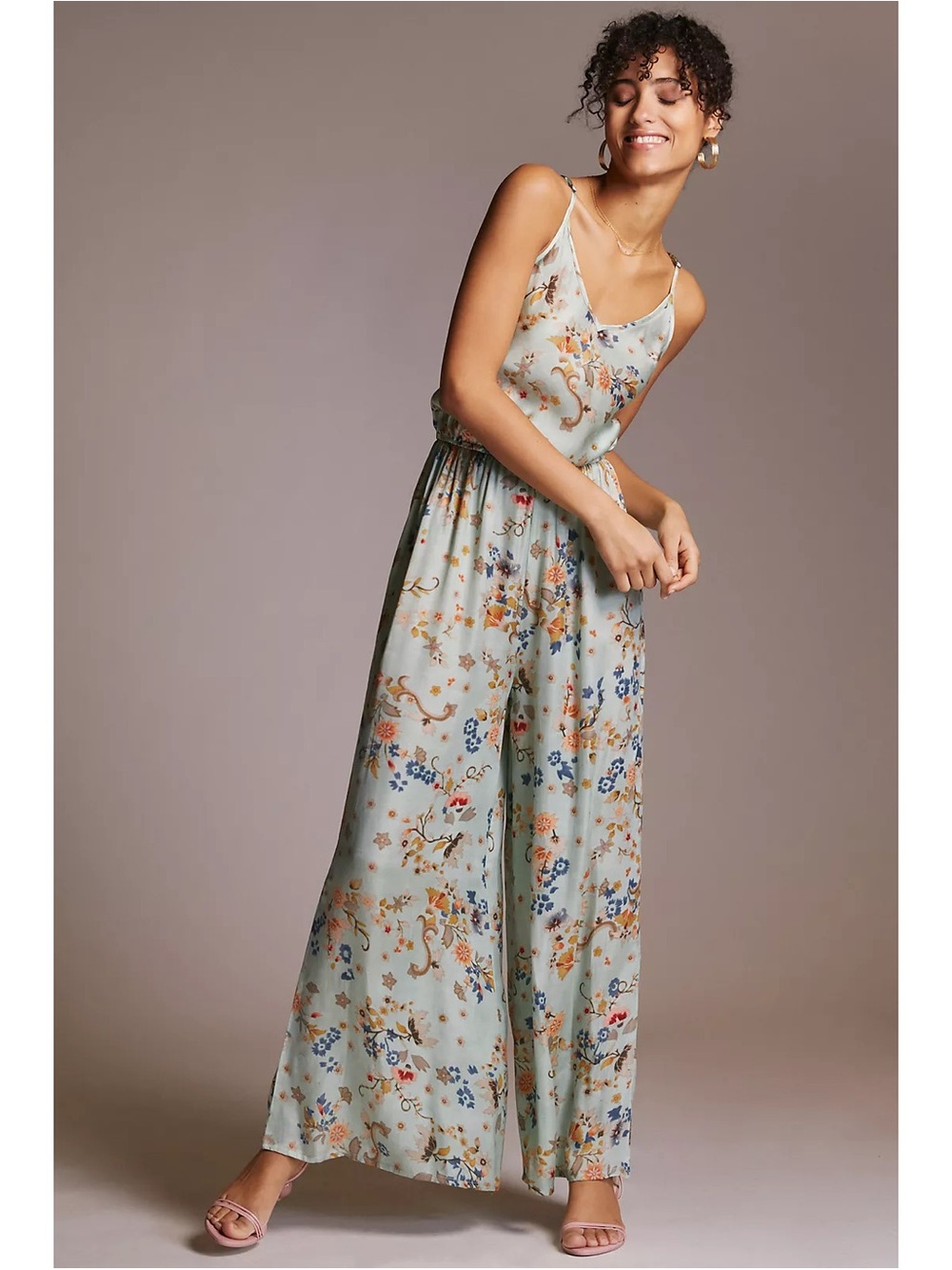 Anthropologie Mes Demoiselles Yoanna Satin Floral Wide-Leg Jumpsuit Size 2 NWT